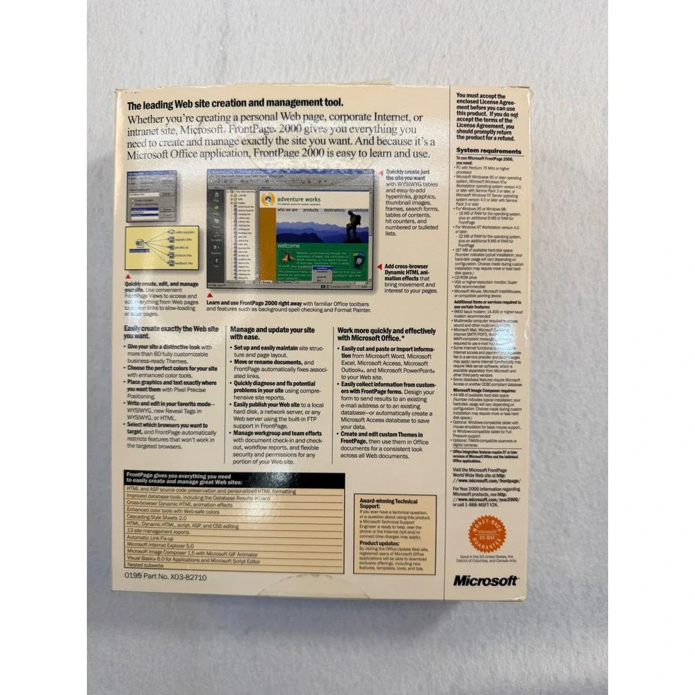 Microsoft FrontPage 2000 Windows Web Site Creation Tool Vintage Big Box CD-ROM